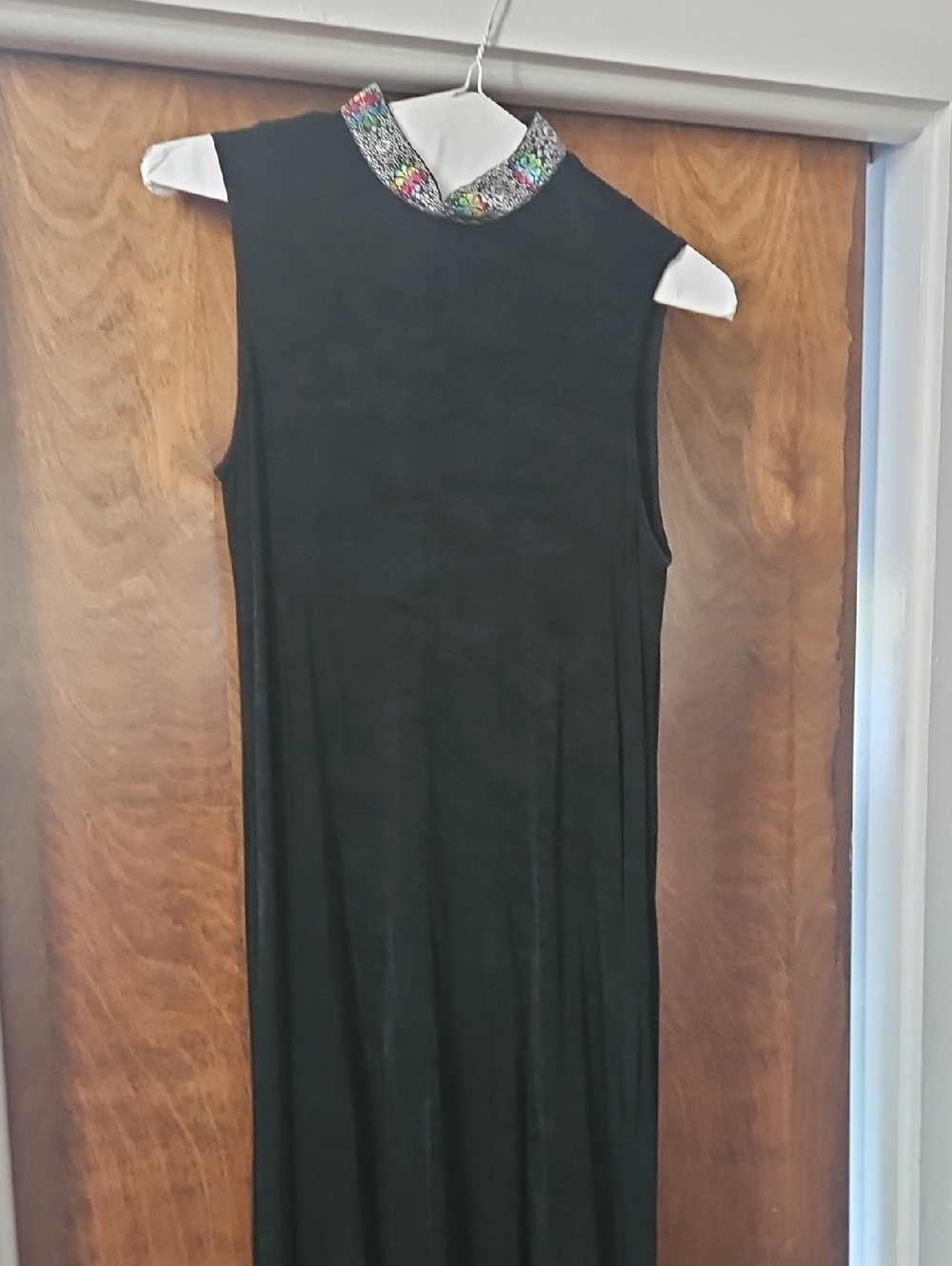 Jessica Holbrook Black Sleeveless Maxi Dress with Colorful Embroidered Neckline